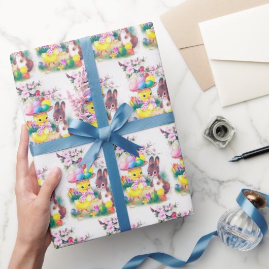 レトロヴィンテージイースターバニー ラッピングペーパー (ギフト)