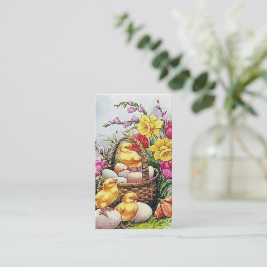 レトロヴィンテージイースター雛の祝日の追加挨拶 名刺 (スタンド正面)