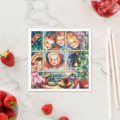 レトロヴィンテージウィンドウショッピングキッズクリスマス スタンダードカクテルナプキン (インサイチュ)