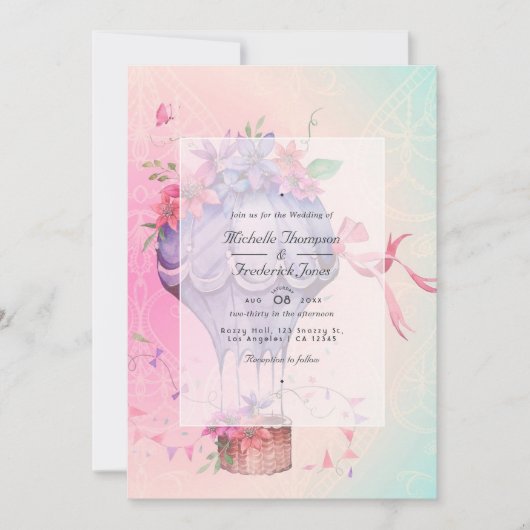 レトロヴィンテージウェディングホットエアバルーン 招待状 (正面)