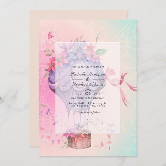 レトロヴィンテージウェディングホットエアバルーン 招待状 (正面/裏面)