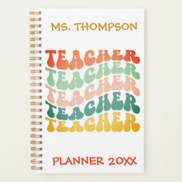 レトロヴィンテージウェーブタイポグラフィ先生名カスタム名 プランナー手帳