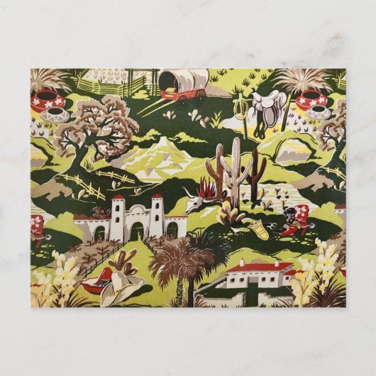 レトロヴィンテージウエスタンカウボーイテーマ布はがき ポストカード (正面)