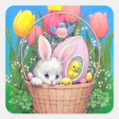 レトロヴィンテージエスタバニーホリデーステッカー スクエアシール (正面)