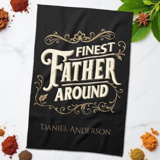 レトロヴィンテージエレガントクールタイポグラフィ父引用文 キッチンタオル