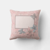 レトロヴィンテージエレガントピンクの花花真珠 クッション (裏面)