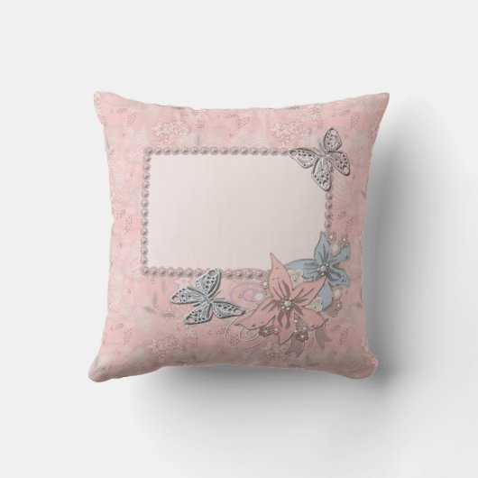 レトロヴィンテージエレガントピンクの花花真珠 クッション (裏面)