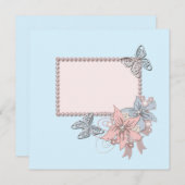 レトロヴィンテージエレガントブルーフレーム花真珠 招待状 (正面/裏面)