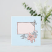 レトロヴィンテージエレガントブルーフレーム花真珠 招待状 (スタンド正面)
