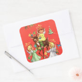 レトロヴィンテージエンジェルズアンドトナカイ スクエアシール (封筒)