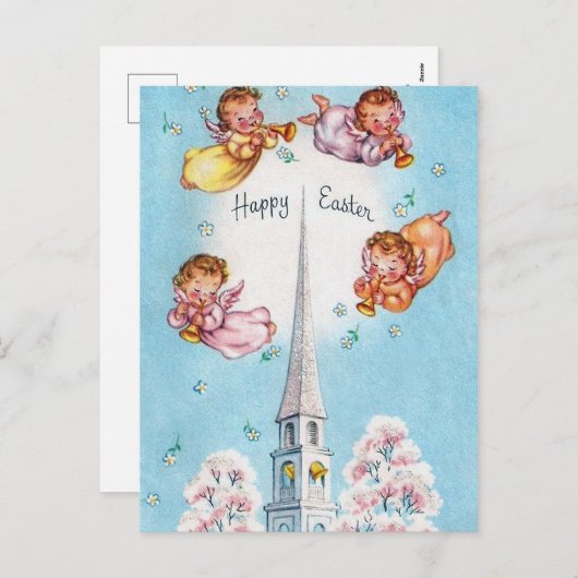 レトロヴィンテージエンジェルズイースターホリディハガキ シーズンポストカード (正面/裏面)