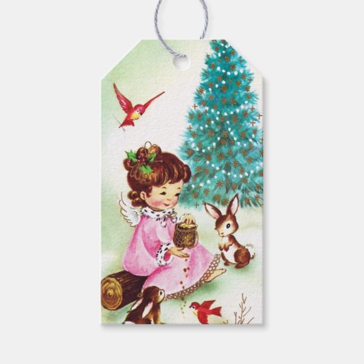 レトロヴィンテージエンジェルパーティー名タグの追加 ギフトタグ (正面)