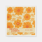 レトロヴィンテージオレンジワイルドフラー結婚ズ スタンダードカクテルナプキン (正面)