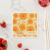 レトロヴィンテージオレンジワイルドフラー結婚ズ スタンダードカクテルナプキン (インサイチュ)