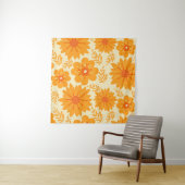 レトロヴィンテージオレンジ植物花パターン秋 タペストリー (インサイチュ(横))