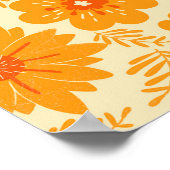 レトロヴィンテージオレンジ植物花パターン秋 ポスター (角)
