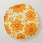 レトロヴィンテージオレンジ植物花パターン秋 ラウンドクッション (裏面)