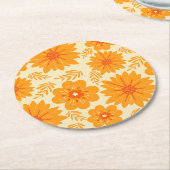 レトロヴィンテージオレンジ植物花パターン秋 ラウンドペーパーコースター (アングル)