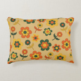 レトロヴィンテージオレンジ70s花柄 アクセントクッション