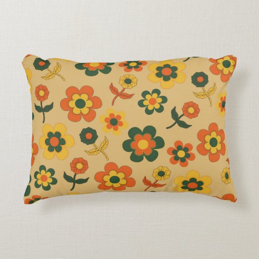 レトロヴィンテージオレンジ70s花柄 アクセントクッション (正面)