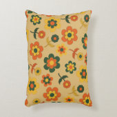 レトロヴィンテージオレンジ70s花柄 アクセントクッション (正面(垂直))