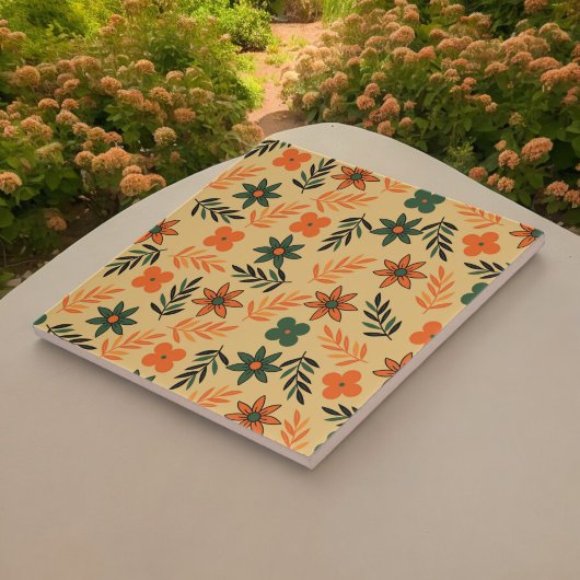 レトロヴィンテージオレンジ70s花柄 タイル