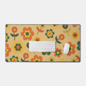 レトロヴィンテージオレンジ70s花柄 デスクマット (キーボード&マウス)