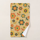 レトロヴィンテージオレンジ70s花柄 バスタオルセット (ハンドタオル)