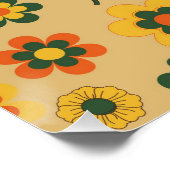 レトロヴィンテージオレンジ70s花柄 ポスター (コーナー)