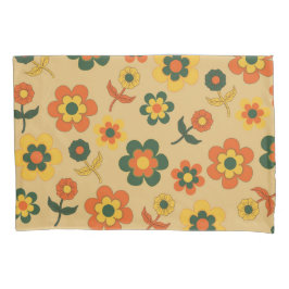 レトロヴィンテージオレンジ70s花柄 枕カバー