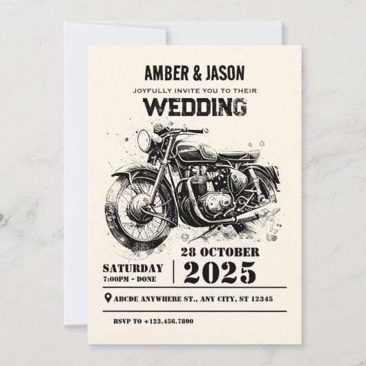 レトロヴィンテージカスタムバイクバイクもしくは自転車に乗る人結婚ズ 招待状 (正面)