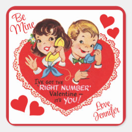 レトロヴィンテージカスタムボーイガールバレンタインデー スクエアシール