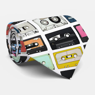 レトロヴィンテージカセットミックステープのアートパターン ネクタイ