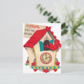 レトロヴィンテージカッコウ時計バレンタイン シーズンポストカード (スタンド正面)