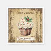 レトロヴィンテージカップケーキメリークリスマス スタンダードカクテルナプキン (正面)
