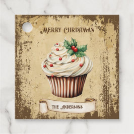 レトロヴィンテージカップケーキメリークリスマス フェイバータグ