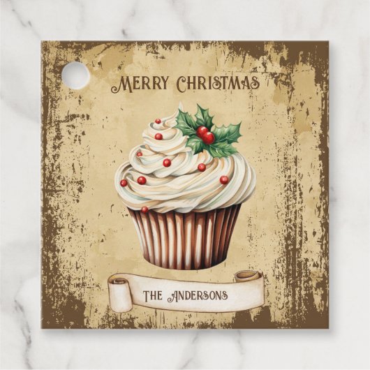 レトロヴィンテージカップケーキメリークリスマス フェイバータグ (正面)