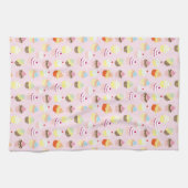 レトロヴィンテージカップケーズオンピンクスイートデザート キッチンタオル (横)