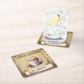 レトロヴィンテージカップペパーミントホットココアクリスマス スクエアペーパーコースター (インサイチュ)