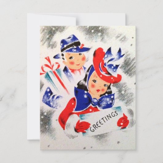 レトロヴィンテージカップルの追加メッセージカード シーズンカード (正面)