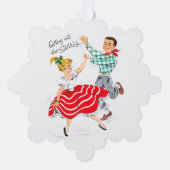 レトロヴィンテージカップルの追加メッセージ オーナメントカード (正面)