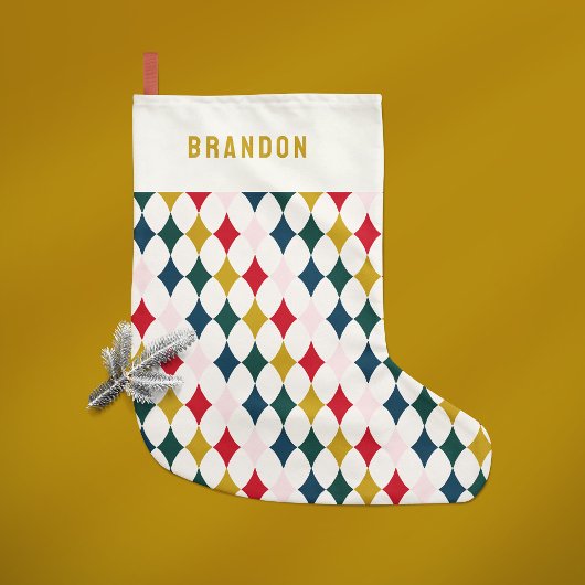 レトロヴィンテージカラフルシンプルダイヤモンド スモールクリスマスストッキング