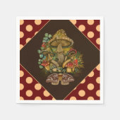 レトロヴィンテージカラーズマッシュルーム&モスアート スタンダードカクテルナプキン (正面)