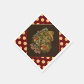 レトロヴィンテージカラーズマッシュルーム&モスアート スタンダードカクテルナプキン (角)