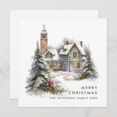 レトロヴィンテージカントリーハウスクリスマスツリー シーズンカード (正面/裏面)