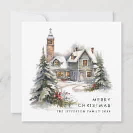 レトロヴィンテージカントリーハウスクリスマスツリー シーズンカード