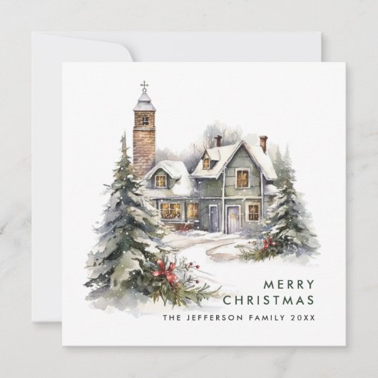 レトロヴィンテージカントリーハウスクリスマスツリー シーズンカード (正面)