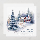レトロヴィンテージカントリーハウスクリスマスツリー シーズンカード (正面/裏面)