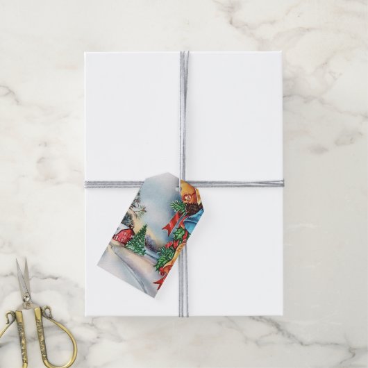 レトロヴィンテージカントリーファームクリスマスラベル ギフトタグ (より糸付き)