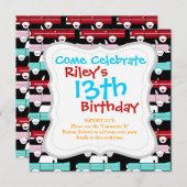 レトロヴィンテージカーズピンクレッドターコイズブルー 招待状 (正面/裏面)